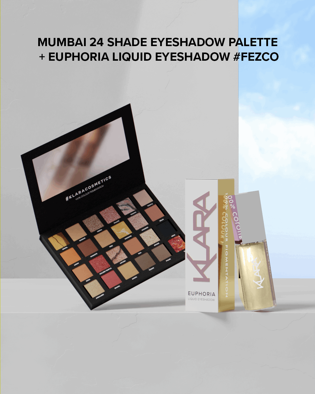 MUMBAI 24 SHADE EYESHADOW PALETTE + EUPHORIA LIQUID EYESHADOW #FEZCO - Klara Cosmetics